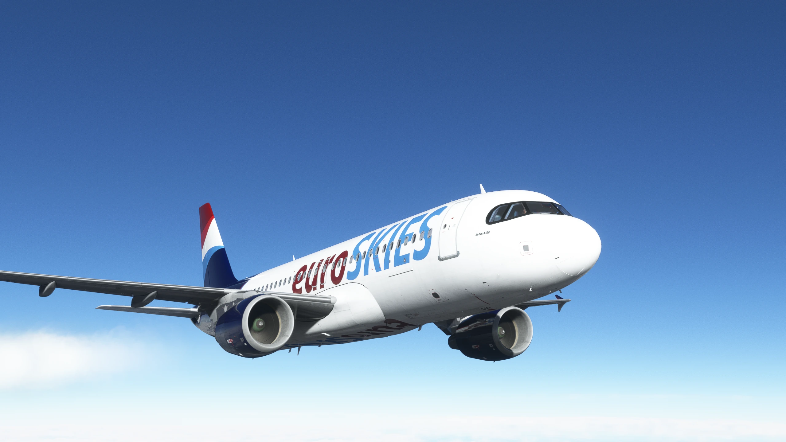 euroSKIES Airbus A320 cruising in blue skies