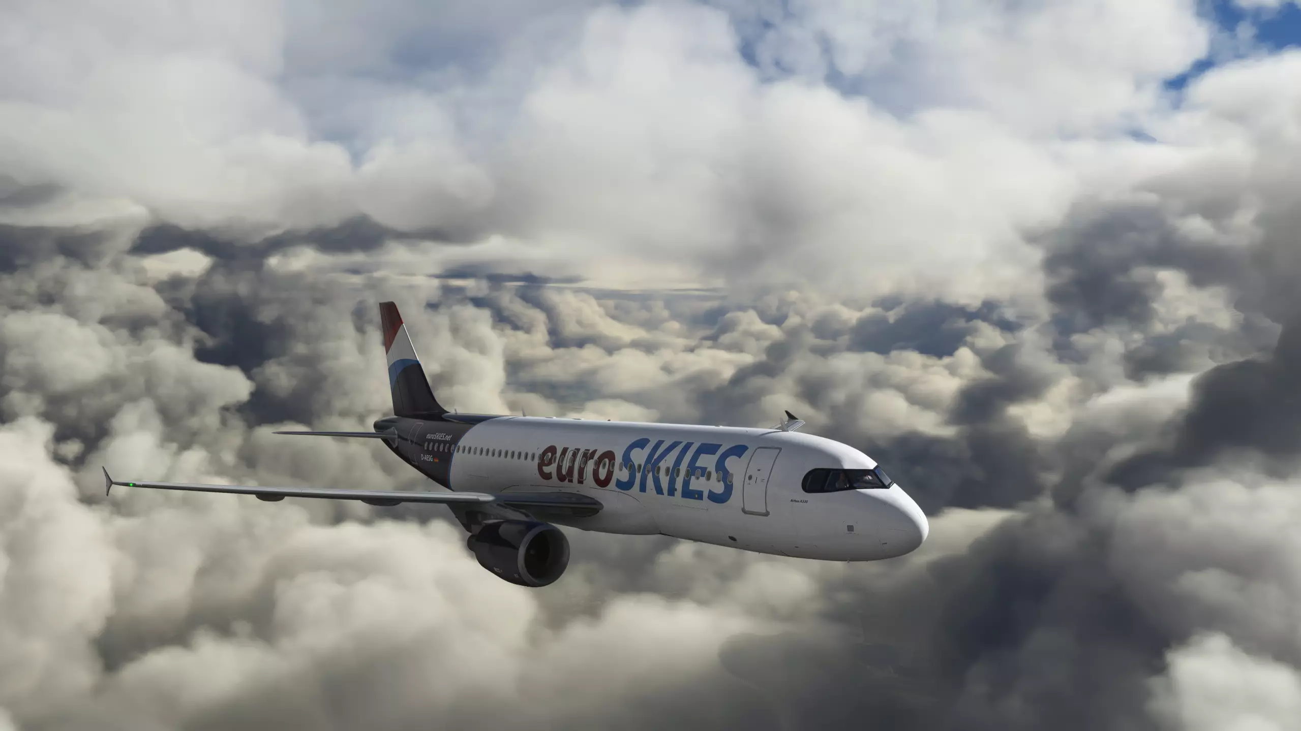 euroSKIES virtual airline A320 flying through clouds