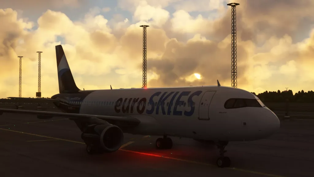 euroSKIES virtual Airline A320 taxiing in sunset