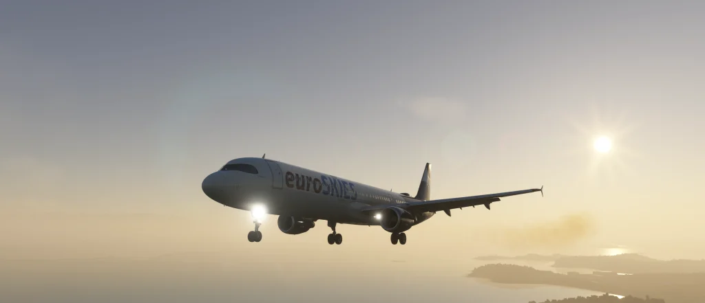 euroSKIES Fenix A321 approaching in Sunset